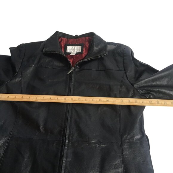 Worthington Jacket Womens XL Black Leather Zip Front Burgundy Lined Classic - Picture 14 of 16